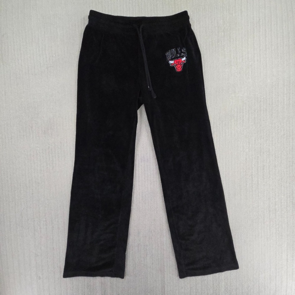 Chicago Bulls Sweatpants Womens Small Black Velour Velvet Fleece NBA Basketball